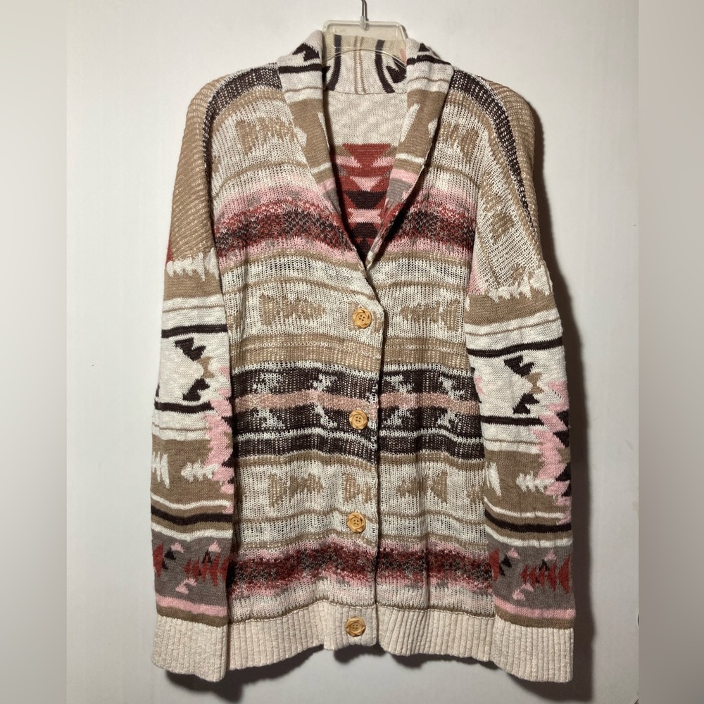 Sundance Chenoa Western Aztec Cardigan Sweater Carved Wood Buttons Size Medium